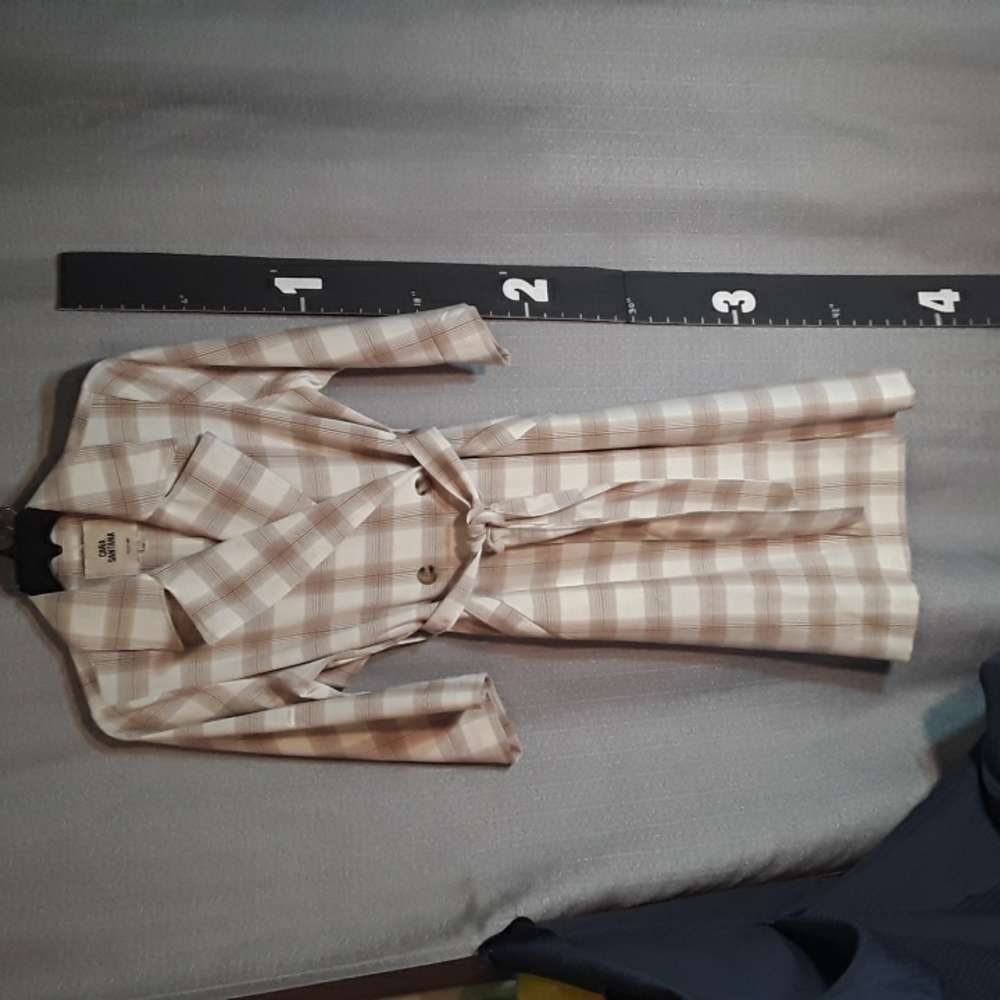 Plaid Belted Trench Coat - Beige Cream